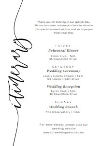 LUC-WHT-2-B785 - LUCAS SCRIPT - WHITE - ITINERARY CARD - A5: LUC-WHT-2-B787 - LUCAS SCRIPT - WHITE - ITINERARY, WELCOME CARD AND TAG BUNDLE