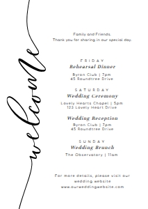 LUC-WHT-2-B786 - LUCAS SCRIPT - WHITE - WELCOME CARD - A6: LUC-WHT-2-B787 - LUCAS SCRIPT - WHITE - ITINERARY, WELCOME CARD AND TAG BUNDLE