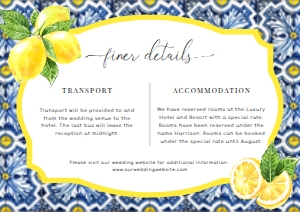 POS-BLY-2-B038 - POSITANO BLUE TILE - LEMONS - RECEPTION CARD - A7: POS-BLY-1-B039 - POSITANO BLUE TILE - LEMONS - WEDDING INVITATION SUITE