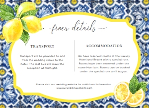 POS-BLY-2-B038 - POSITANO BLUE TILE - LEMONS - RECEPTION CARD - 5.5" x 4": POS-BLY-1-B039 - POSITANO BLUE TILE - LEMONS - WEDDING INVITATION SUITE