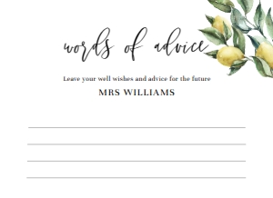 TUL-YEL-10-B837 - TUSCAN LEMONS - YELLOW - WORDS OF ADVICE CARD - 5.5" x 4": TUL-YEL-10-B1242 - TUSCAN LEMONS - YELLOW - BRIDAL SHOWER GAMES BUNDLE