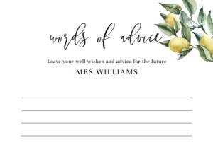 TUL-YEL-10-B837 - TUSCAN LEMONS - YELLOW - WORDS OF ADVICE CARD - A7: TUL-YEL-10-B1242 - TUSCAN LEMONS - YELLOW - BRIDAL SHOWER GAMES BUNDLE