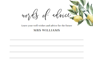TUL-YEL-10-B837 - TUSCAN LEMONS - YELLOW - WORDS OF ADVICE CARD - 3.5" x 5": TUL-YEL-10-B1242 - TUSCAN LEMONS - YELLOW - BRIDAL SHOWER GAMES BUNDLE