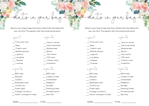 AFB-WHT-10-B846 - AFTERNOON BLOOMS - WHITE - WHAT'S IN YOUR BAG GAME - LETTER: AFB-WHT-10-B877 - AFTERNOON BLOOMS - WHITE - BABY SHOWER GAMES BUNDLE