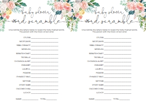 AFB-WHT-10-B871 - AFTERNOON BLOOMS - WHITE - BABY SHOWER WORD SCRAMBLE GAME - A4: AFB-WHT-10-B877 - AFTERNOON BLOOMS - WHITE - BABY SHOWER GAMES BUNDLE