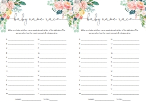 AFB-WHT-10-B873 - AFTERNOON BLOOMS - WHITE - BABY NAME RACE GAME - A4: AFB-WHT-10-B877 - AFTERNOON BLOOMS - WHITE - BABY SHOWER GAMES BUNDLE