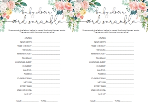 AFB-WHT-10-B871 - AFTERNOON BLOOMS - WHITE - BABY SHOWER WORD SCRAMBLE GAME - LETTER: AFB-WHT-10-B877 - AFTERNOON BLOOMS - WHITE - BABY SHOWER GAMES BUNDLE