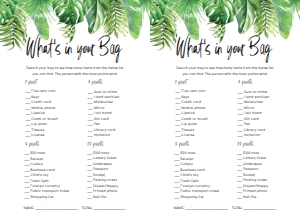 NAN-GRE-10-B884 - NANTUCKET PALM - GREEN - WHAT'S IN YOUR BAG GAME - LETTER: NAN-GRE-10-B1045 - NANTUCKET PALM - GREEN - BRIDAL SHOWER GAMES BUNDLE