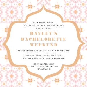 DDF-PNK-1-B940 - DESERT DREAM - PINK TILE - BACHELORETTE WEEKEND INVITATION - 5" x 5": DDF-PNK-1-B943 - DESERT DREAM - PINK TILE - BACHELORETTE WEEKEND INVITATION SUITE