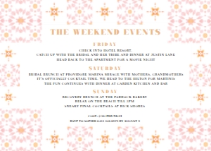 DDF-PNK-2-B942 - DESERT DREAM - PINK TILE - ITINERARY CARD - 5" x 7": DDF-PNK-1-B943 - DESERT DREAM - PINK TILE - BACHELORETTE WEEKEND INVITATION SUITE
