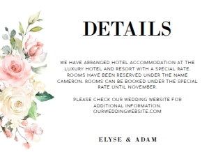 DAR-PNK-2-B169 - DARCY FLORAL - PINK - WEDDING DETAILS CARD - 5.5" x 4": DAR-PNK-1-B171 - DARCY FLORAL - PINK - WEDDING INVITATION SUITE