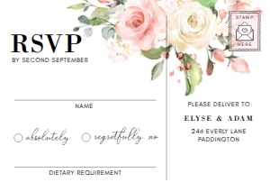 DAR-PNK-2-B170 - DARCY FLORAL - PINK - RSVP POSTCARD - A6: DAR-PNK-1-B171 - DARCY FLORAL - PINK - WEDDING INVITATION SUITE