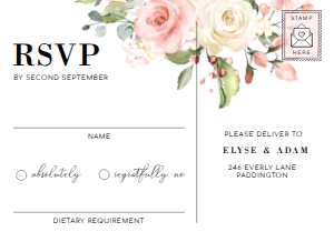 DAR-PNK-2-B170 - DARCY FLORAL - PINK - RSVP POSTCARD - 5.5" x 4": DAR-PNK-1-B171 - DARCY FLORAL - PINK - WEDDING INVITATION SUITE