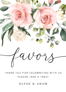 DAR-PNK-7-B390 - DARCY FLORAL - PINK - FAVOURS SIGN - 5" x 7": DAR-PNK-7-B390 - DARCY FLORAL - PINK - FAVOURS SIGN