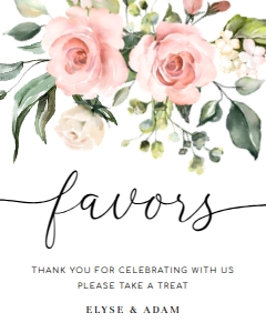 DAR-PNK-7-B390 - DARCY FLORAL - PINK - FAVOURS SIGN - 8" x 10": DAR-PNK-7-B390 - DARCY FLORAL - PINK - FAVOURS SIGN