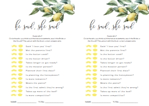 TUL-YEL-10-B979 - TUSCAN LEMONS - YELLOW - GUESS WHO GAME - LETTER: TUL-YEL-10-B1242 - TUSCAN LEMONS - YELLOW - BRIDAL SHOWER GAMES BUNDLE