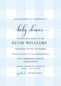 GIN-BLU-1-B195 - GINGHAM BLUE - BABY SHOWER INVITATION - A6: GIN-BLU-1-B197 - GINGHAM BLUE - BABY SHOWER INVITATION SUITE