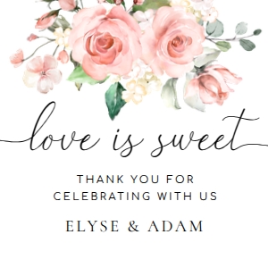 DAR-PNK-6-B986 - DARCY FLORAL - PINK - LOVE IS SWEET TAG - 2" x 2": DAR-PNK-6-B986 - DARCY FLORAL - PINK - LOVE IS SWEET FAVOUR TAGS