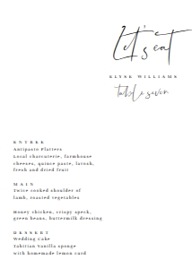 GIG-WHT-12-B994 - GIGI SCRIPT - WHITE - MENU - 5" x 7": GIG-WHT-12-B994 - GIGI SCRIPT - WHITE - MENU