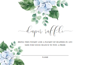 FER-BLU-2-B997 - FERRAS BLOSSOM - BLUE - DIAPER RAFFLE TICKET - 5.5" x 4": FER-BLU-7-B2689 - FERRAS BLOSSOM - BLUE - DIAPER RAFFLE SIGN AND TICKET