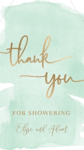 WAT-GRE-6-B329 - WATERCOLOUR GREEN - GOLD FOIL - THANK YOU FAVOUR TAGS - 8cm x 4.5cm: WAT-GRE-10-B598 - WATERCOLOUR GREEN - GOLD - BABY SHOWER GAMES BUNDLE