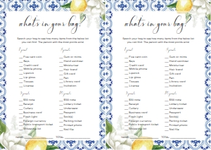 MED-BLU-10-B1012 - THE MED - LEMONS - WHATS IN YOUR BAG GAME - A4: MED-BLU-10-B279 - THE MED - LEMONS - BABY SHOWER GAMES BUNDLE