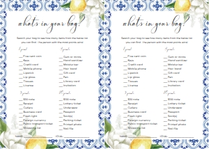 MED-BLU-10-B1012 - THE MED - LEMONS - WHATS IN YOUR BAG GAME - LETTER: MED-BLU-10-B279 - THE MED - LEMONS - BABY SHOWER GAMES BUNDLE