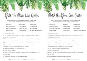 NAN-GRE-10-B1037 - NANTUCKET PALM - GREEN - MOVIE LOVE QUOTES GAMES - A4: NAN-GRE-10-B1045 - NANTUCKET PALM - GREEN - BRIDAL SHOWER GAMES BUNDLE