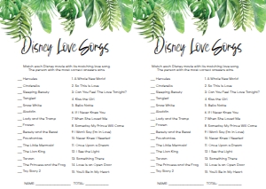 NAN-GRE-10-B1039 - NANTUCKET PALM - GREEN - DISNEY LOVE SONGS GAMES - A4: NAN-GRE-10-B1045 - NANTUCKET PALM - GREEN - BRIDAL SHOWER GAMES BUNDLE