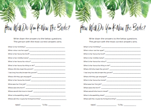 NAN-GRE-10-B1040 - NANTUCKET PALM - GREEN - KNOW THE BRIDE GAMES - LETTER: NAN-GRE-10-B1045 - NANTUCKET PALM - GREEN - BRIDAL SHOWER GAMES BUNDLE