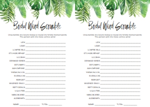 NAN-GRE-10-B1042 - NANTUCKET PALM - GREEN - BRIDAL WORD SCRAMBLE GAMES - LETTER: NAN-GRE-10-B1045 - NANTUCKET PALM - GREEN - BRIDAL SHOWER GAMES BUNDLE