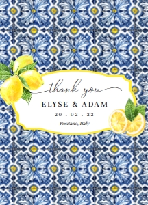 POS-BLY-6-B1088 - POSITANO BLUE TILE - LEMONS - CHOCOLATE WRAPPERS - 9cm x 12.5cm: POS-BLY-6-B1088 - POSITANO BLUE TILE - LEMONS - CHOCOLATE WRAPPERS