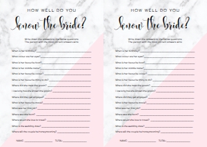 MAB-PNK-10-B1126 - MARBLE - PINK - KNOW THE BRIDE GAME - A4: MAB-PNK-10-B1141 - MARBLE - PINK - BRIDAL SHOWER GAMES BUNDLE
