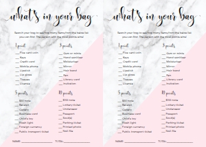 MAB-PNK-10-B1128 - MARBLE - PINK - WHATS IN YOUR BAG GAME - LETTER: MAB-PNK-10-B1141 - MARBLE - PINK - BRIDAL SHOWER GAMES BUNDLE