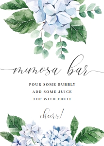 FER-BLU-7-B1144 - FERRAS BLOSSOM - BLUE - MIMOSA BAR SIGN - 5" x 7": FER-BLU-7-B1146 - FERRAS BLOSSOM - BLUE - MIMOSA BAR SIGN AND JUICE TAGS BUNDLE