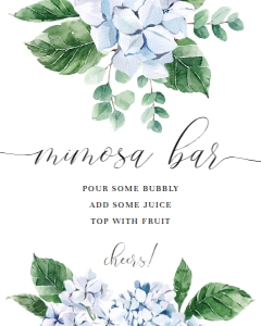 FER-BLU-7-B1144 - FERRAS BLOSSOM - BLUE - MIMOSA BAR SIGN - 8" x 10": FER-BLU-7-B1146 - FERRAS BLOSSOM - BLUE - MIMOSA BAR SIGN AND JUICE TAGS BUNDLE
