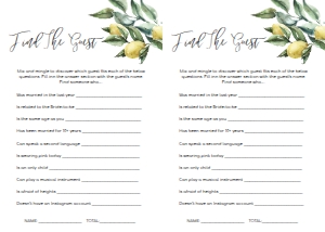 TUL-YEL-10-B1172 - TUSCAN LEMONS - YELLOW - FIND THE GUEST GAME - LETTER: TUL-YEL-10-B1242 - TUSCAN LEMONS - YELLOW - BRIDAL SHOWER GAMES BUNDLE