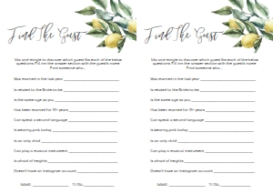 TUL-YEL-10-B1172 - TUSCAN LEMONS - YELLOW - FIND THE GUEST GAME - A4: TUL-YEL-10-B1242 - TUSCAN LEMONS - YELLOW - BRIDAL SHOWER GAMES BUNDLE