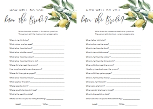 TUL-YEL-10-B1171 - TUSCAN LEMONS - YELLOW - HOW WELL DO YOU KNOW THE BRIDE GAME - LETTER: TUL-YEL-10-B1242 - TUSCAN LEMONS - YELLOW - BRIDAL SHOWER GAMES BUNDLE