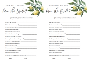 TUL-YEL-10-B1171 - TUSCAN LEMONS - YELLOW - HOW WELL DO YOU KNOW THE BRIDE GAME - A4: TUL-YEL-10-B1242 - TUSCAN LEMONS - YELLOW - BRIDAL SHOWER GAMES BUNDLE