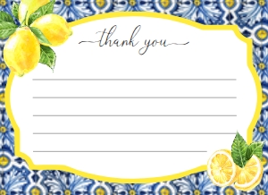 POS-BLY-8-B367 - POSITANO BLUE TILE - LEMONS - FLAT THANK YOU CARD - 5.5" x 4": POS-BLY-8-B367 - POSITANO BLUE TILE - LEMONS - THANK YOU CARD