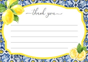 POS-BLY-8-B367 - POSITANO BLUE TILE - LEMONS - FLAT THANK YOU CARD - A6: POS-BLY-8-B367 - POSITANO BLUE TILE - LEMONS - THANK YOU CARD