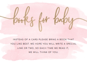 WAT-PNK-2-B287 - WATERCOLOUR PINK - GOLD FOIL - BOOKS FOR BABY CARD - 5.5" x 4": WAT-PNK-1-B2853 - WATERCOLOUR - PINK GOLD - BABY BRUNCH INVITATION SUITE
