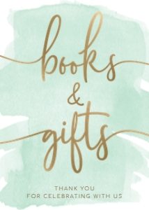 WAT-GRE-7-B362 - WATERCOLOUR GREEN - GOLD FOIL - BOOKS AND GIFTS SIGN - 5" x 7": WAT-GRE-7-B362 - WATERCOLOUR GREEN - GOLD FOIL - BOOKS AND GIFTS SIGN