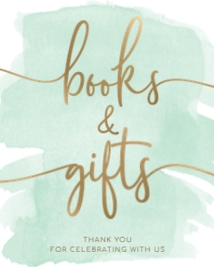 WAT-GRE-7-B362 - WATERCOLOUR GREEN - GOLD FOIL - BOOKS AND GIFTS SIGN - 8" x 10": WAT-GRE-7-B362 - WATERCOLOUR GREEN - GOLD FOIL - BOOKS AND GIFTS SIGN