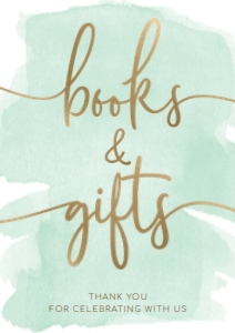 WAT-GRE-7-B362 - WATERCOLOUR GREEN - GOLD FOIL - BOOKS AND GIFTS SIGN - A4: WAT-GRE-7-B362 - WATERCOLOUR GREEN - GOLD FOIL - BOOKS AND GIFTS SIGN