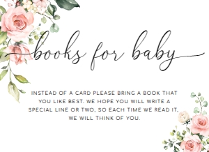 DAR-PNK-2-B209 - DARCY FLORAL - PINK - BOOKS FOR BABY CARD - 5.5" x 4": DAR-PNK-1-B139 - DARCY FLORAL PINK - BABY SHOWER INVITATION SUITE