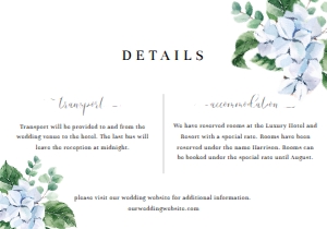 FER-BLU-2-B1220 - FERRAS BLOSSOM - BLUE - DETAILS CARD - 3.5" x 5": FER-BLU-1-B1222 - FERRAS BLOSSOM - BLUE - WEDDING INVITATION SUITE