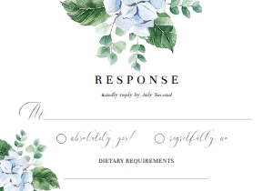 FER-BLU-2-B1221 - FERRAS BLOSSOM - BLUE - RSVP CARD - 3.5" x 5": FER-BLU-1-B1222 - FERRAS BLOSSOM - BLUE - WEDDING INVITATION SUITE