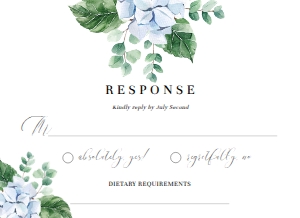 FER-BLU-2-B1221 - FERRAS BLOSSOM - BLUE - RSVP CARD - 5.5" x 4": FER-BLU-1-B1222 - FERRAS BLOSSOM - BLUE - WEDDING INVITATION SUITE